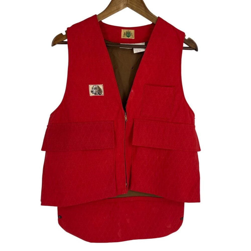 Vintage Hunting Vest With Dog Patch & Pockets Full Front Zipper Adult Size M